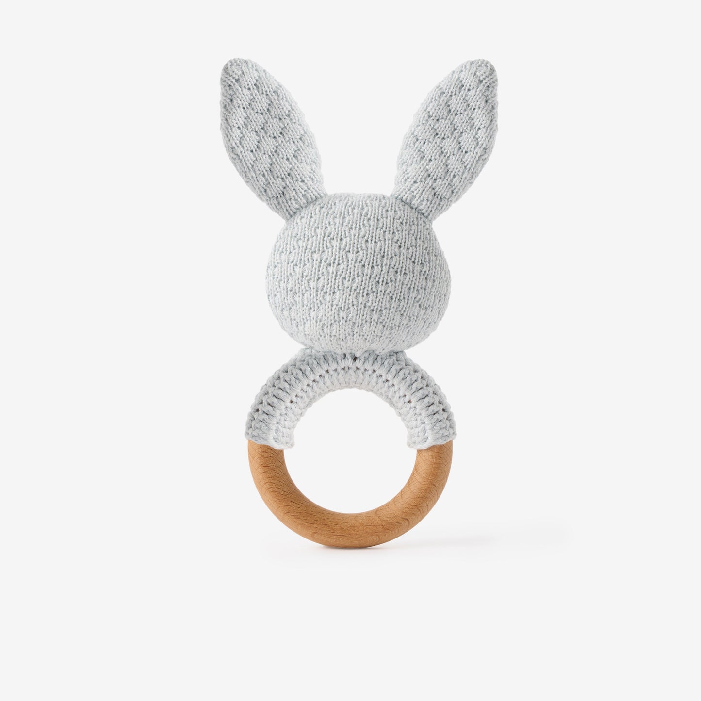 Pale Blue Knit Cotton Bunny Ring Rattle