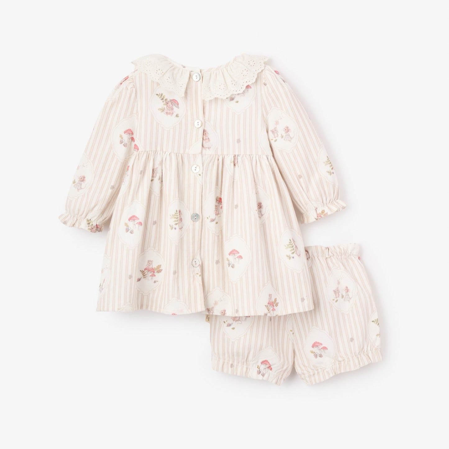 Magical Mouse Cameo Stripe Mini Cord Lace Collar Dress + Bloomer Se
