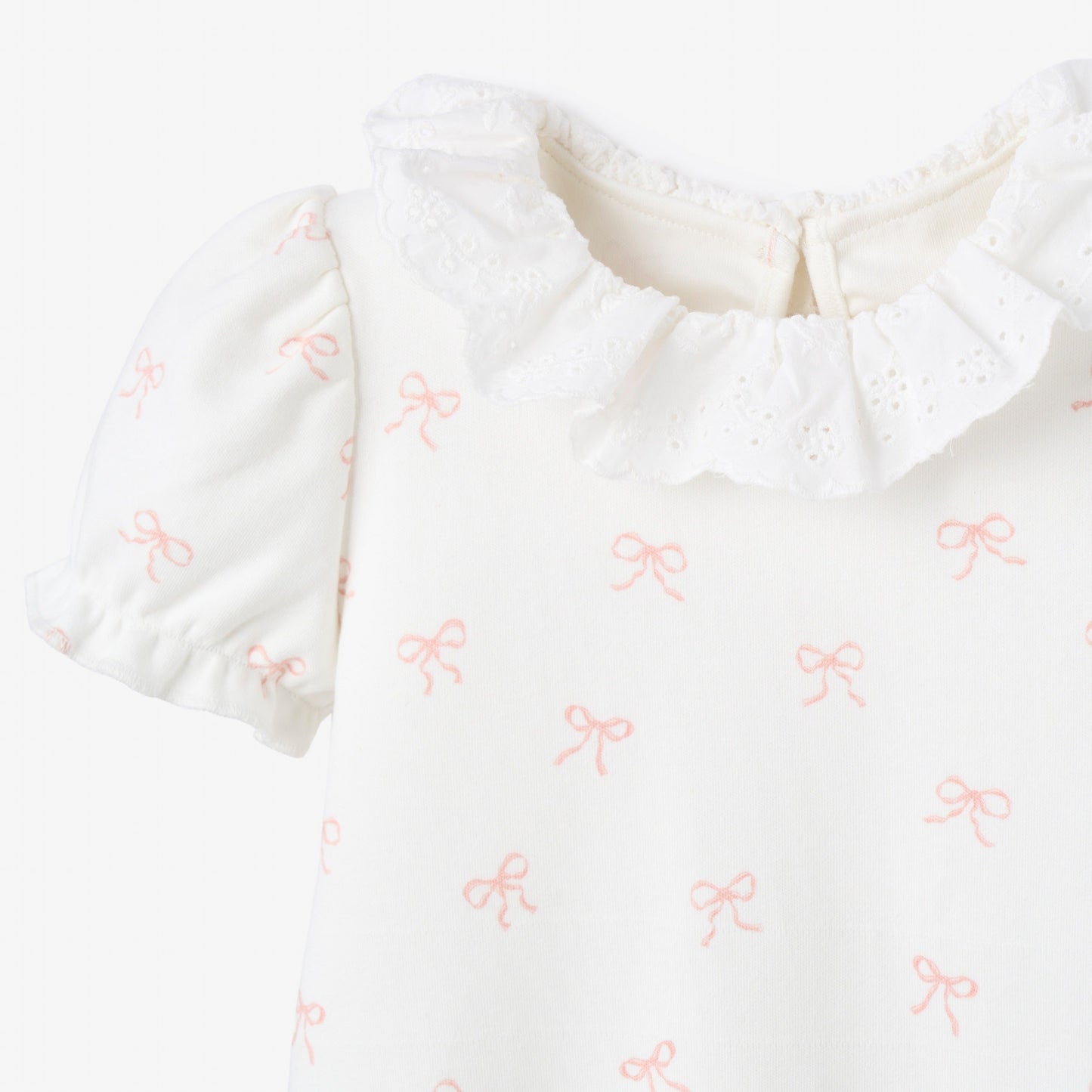 Pink Bow Double Knit Eyelet Lace Collar Bubble
