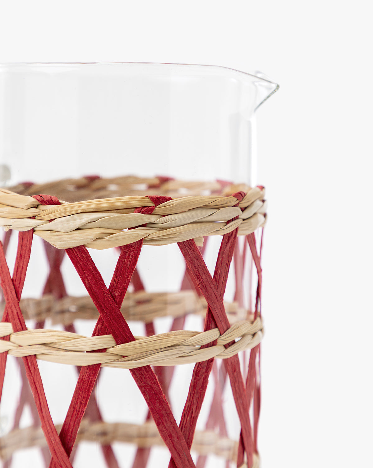 Glass Pitcher in Red & Natural Raffia Sleeve