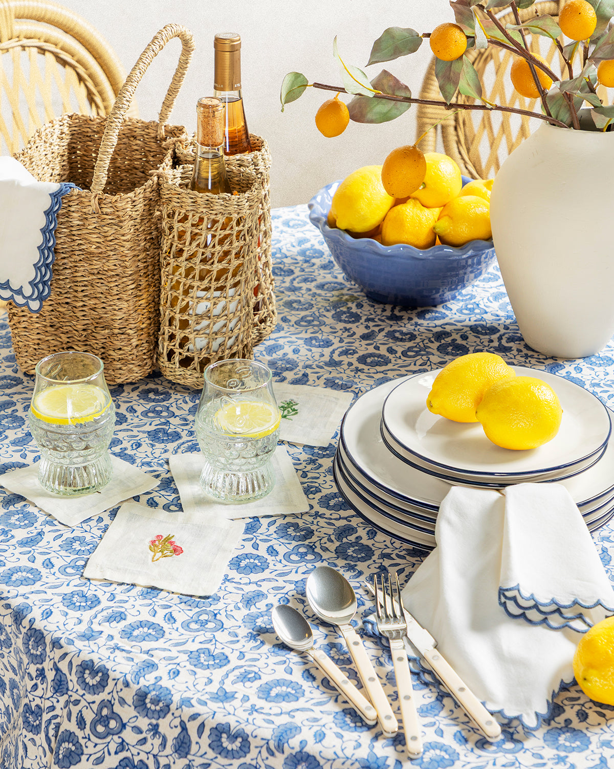 Assorted Floral Motif Linen Cocktail Napkins (Set of 6)
