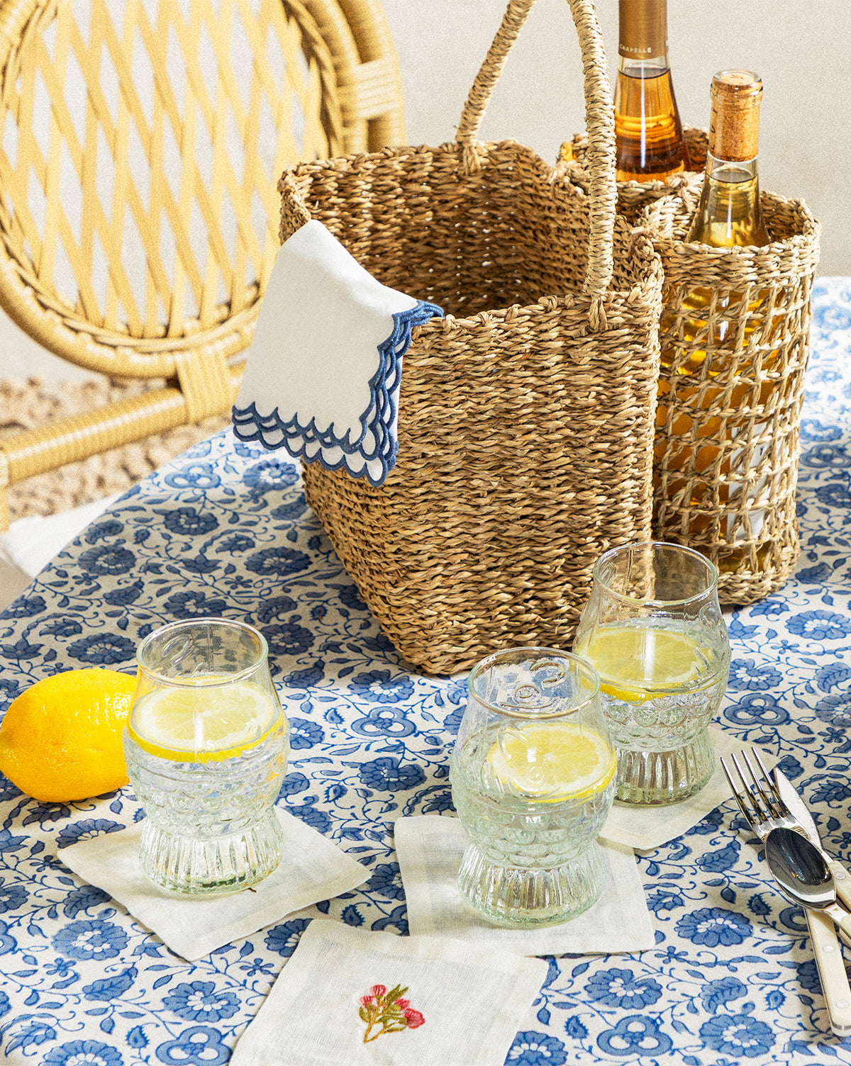 Assorted Floral Motif Linen Cocktail Napkins (Set of 6)