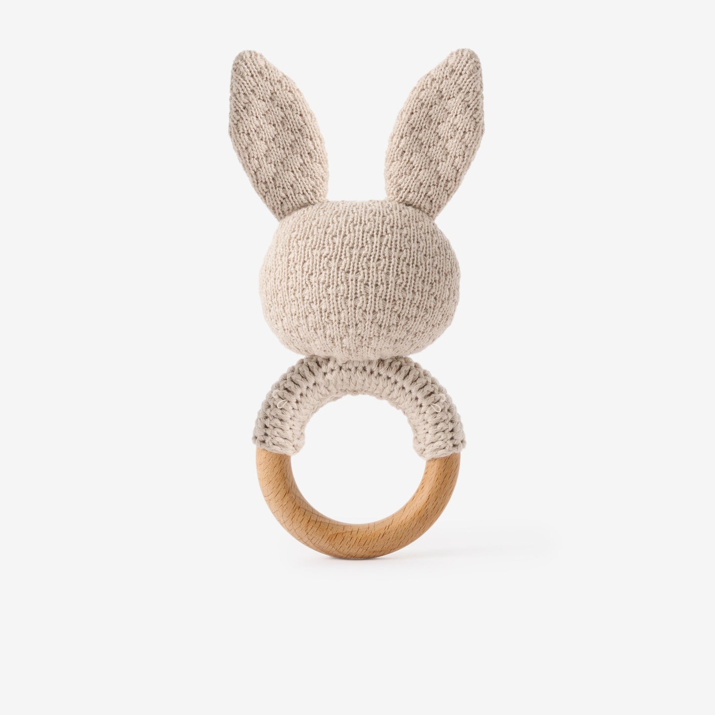 Taupe Knit Cotton Bunny Ring Rattle