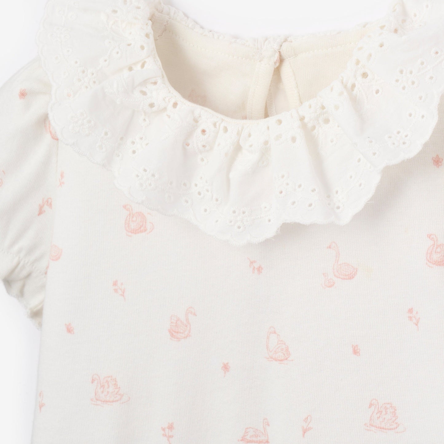 Pink Swan Print Organic Cotton Rib Baby Bubble Romper