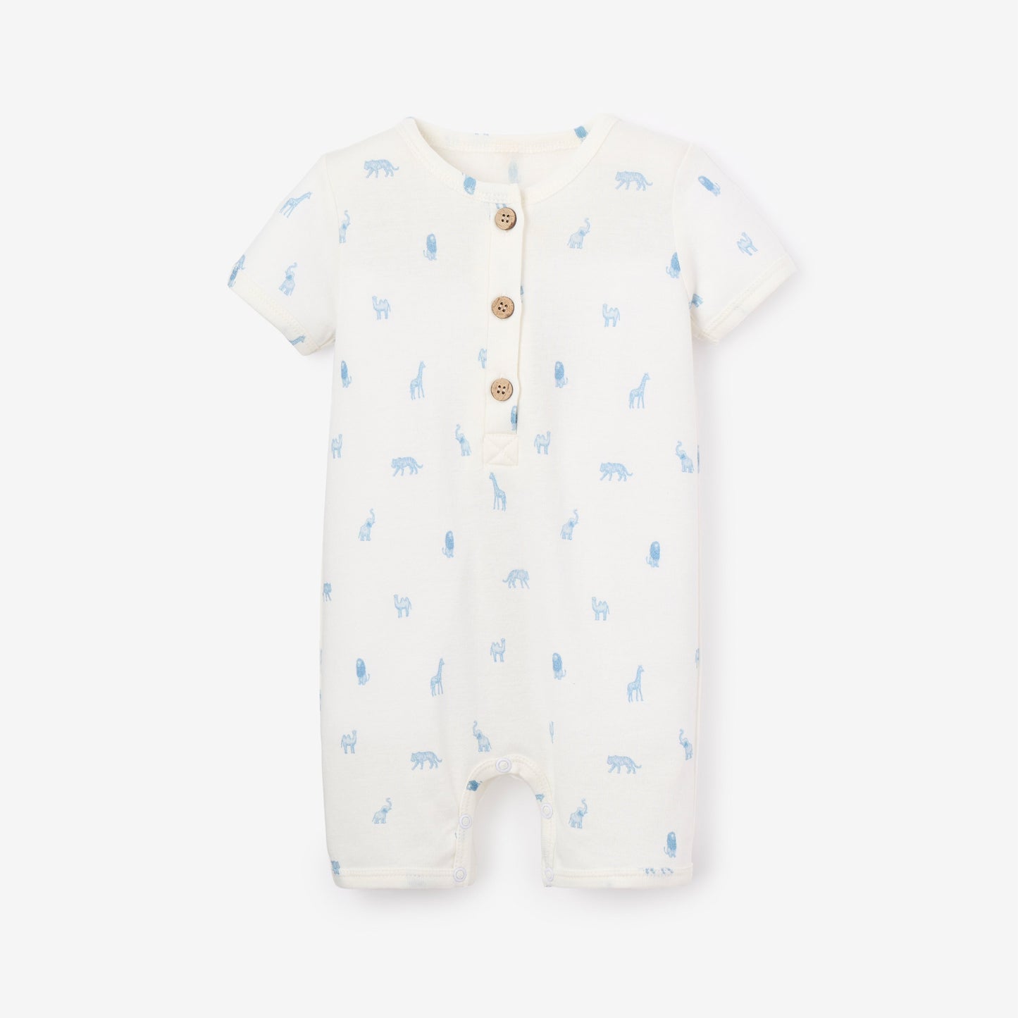 Blue Safari Print Organic Cotton Baby Romper