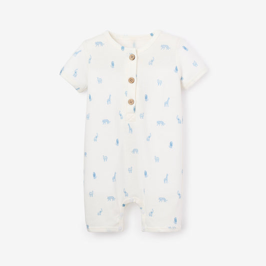 Blue Safari Print Organic Cotton Baby Romper