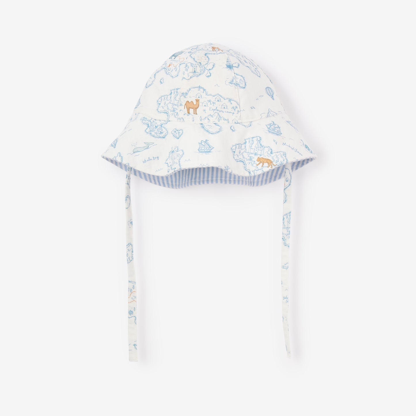 Oxford Stripe & World Explorer Print Reversible Sunhat