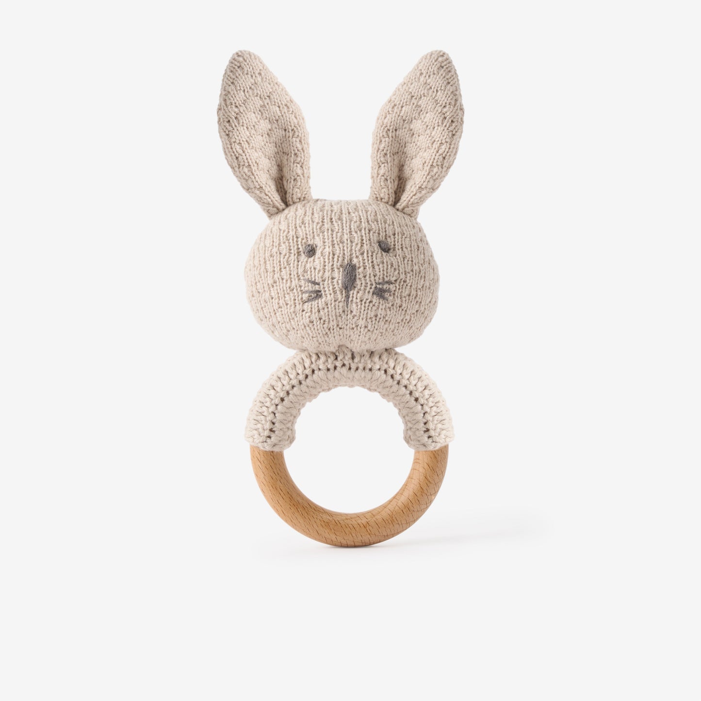 Taupe Textured Knit Blanket + Bunny Ring Rattle Gift Set