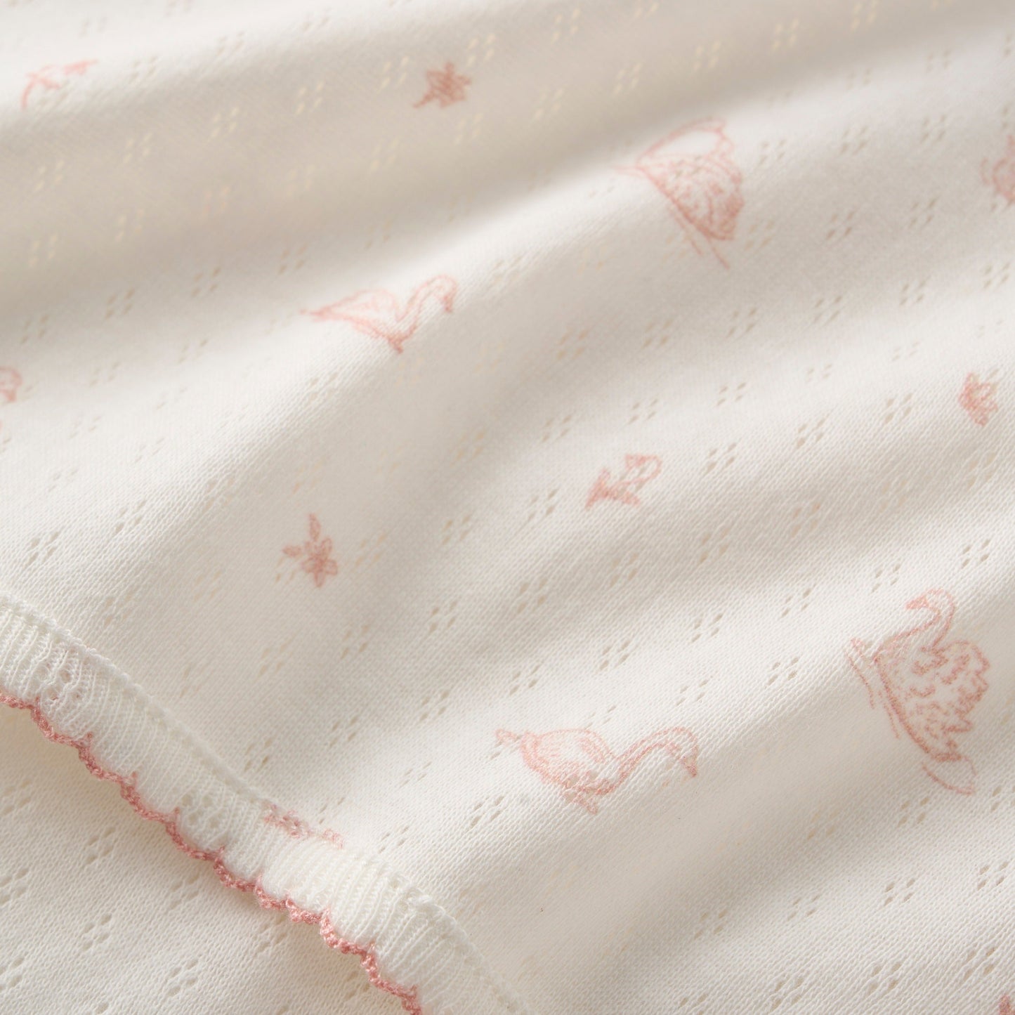 Pink Swan Print Organic Cotton Pointelle Baby Blanket