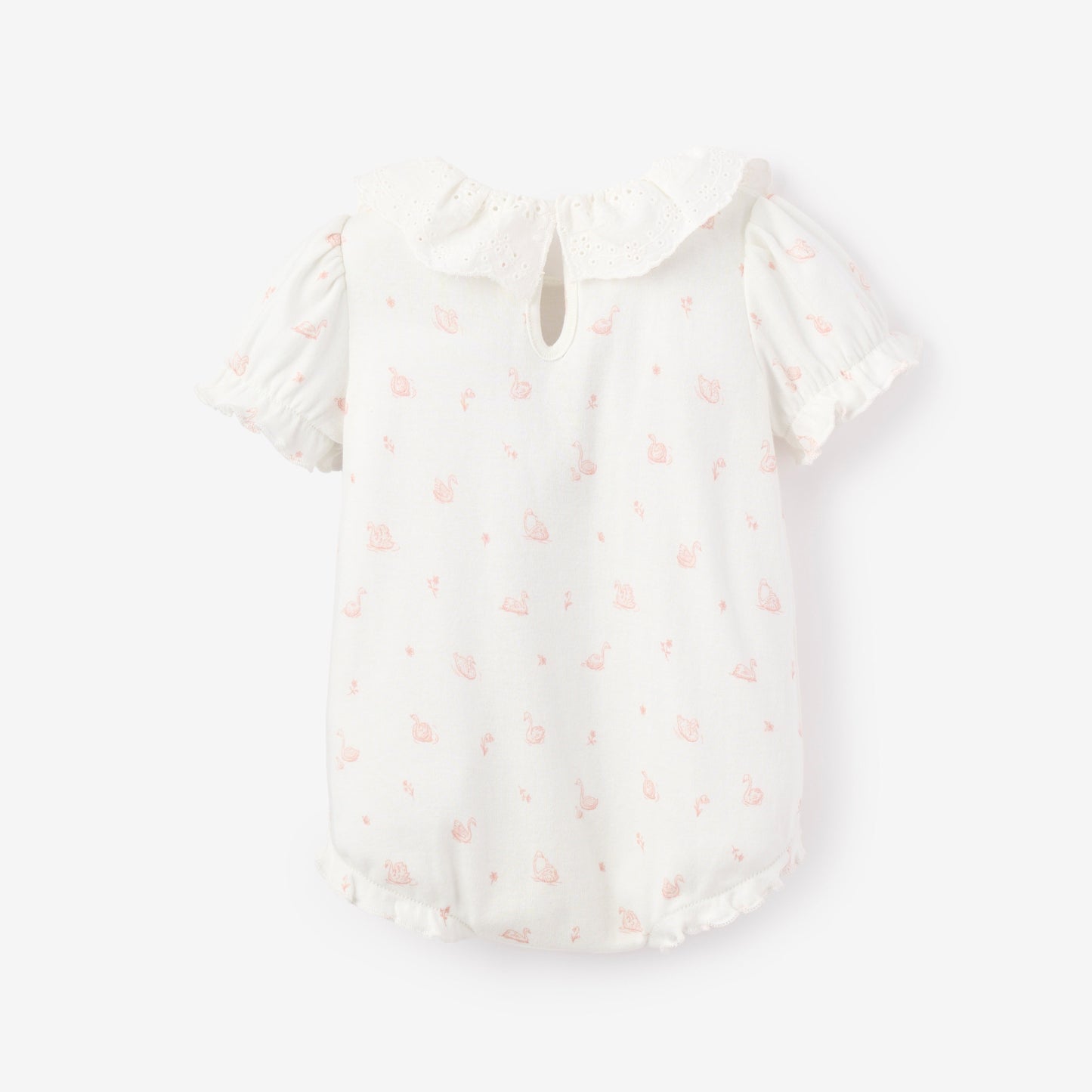 Pink Swan Print Organic Cotton Rib Baby Bubble Romper