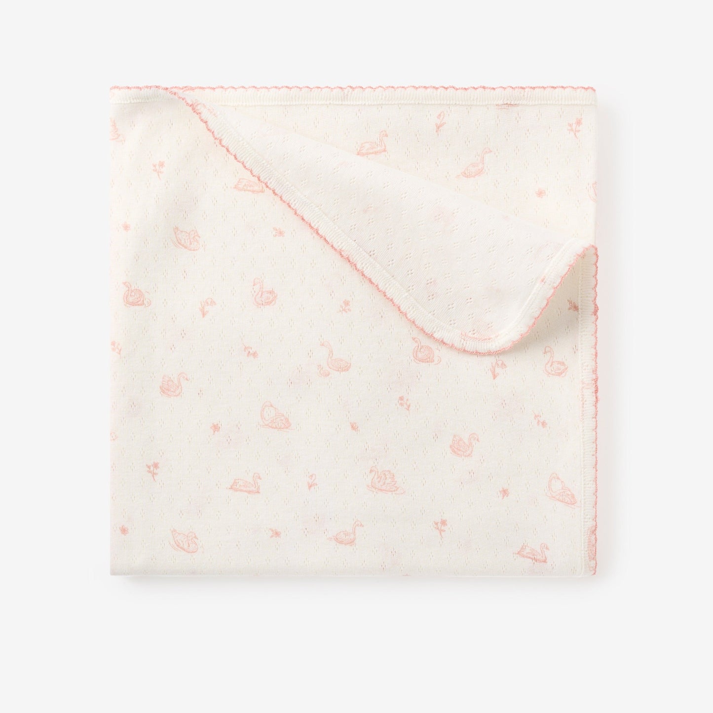 Pink Swan Print Organic Cotton Pointelle Baby Blanket