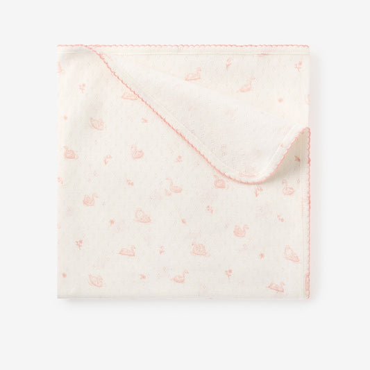 Pink Swan Print Organic Cotton Pointelle Baby Blanket