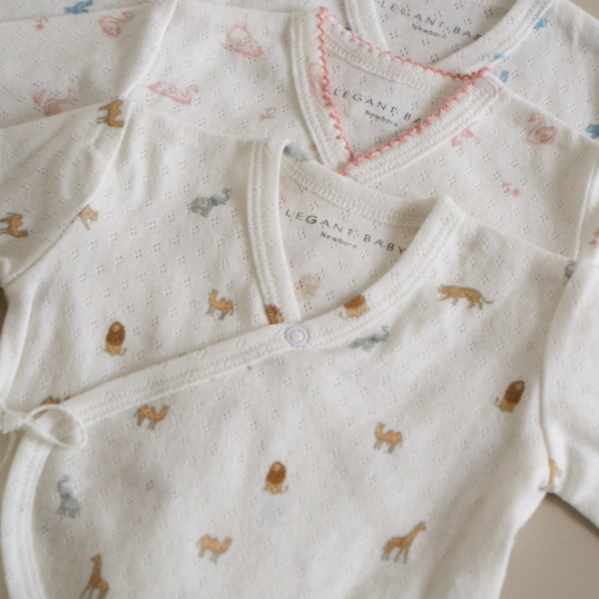Blue Safari Print Organic Cotton Pointelle Layette 3 Pc Gift Set