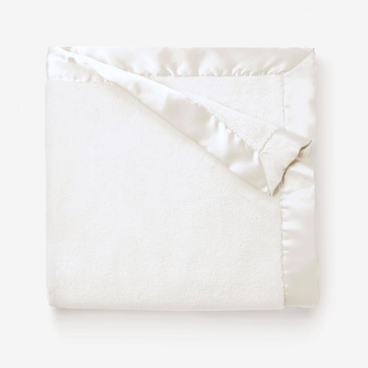 White Satin Trim Flannel Fleece Baby Stroller Blanket