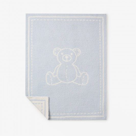 Pale Blue Teddy Bear Feather Knit Baby Blanket