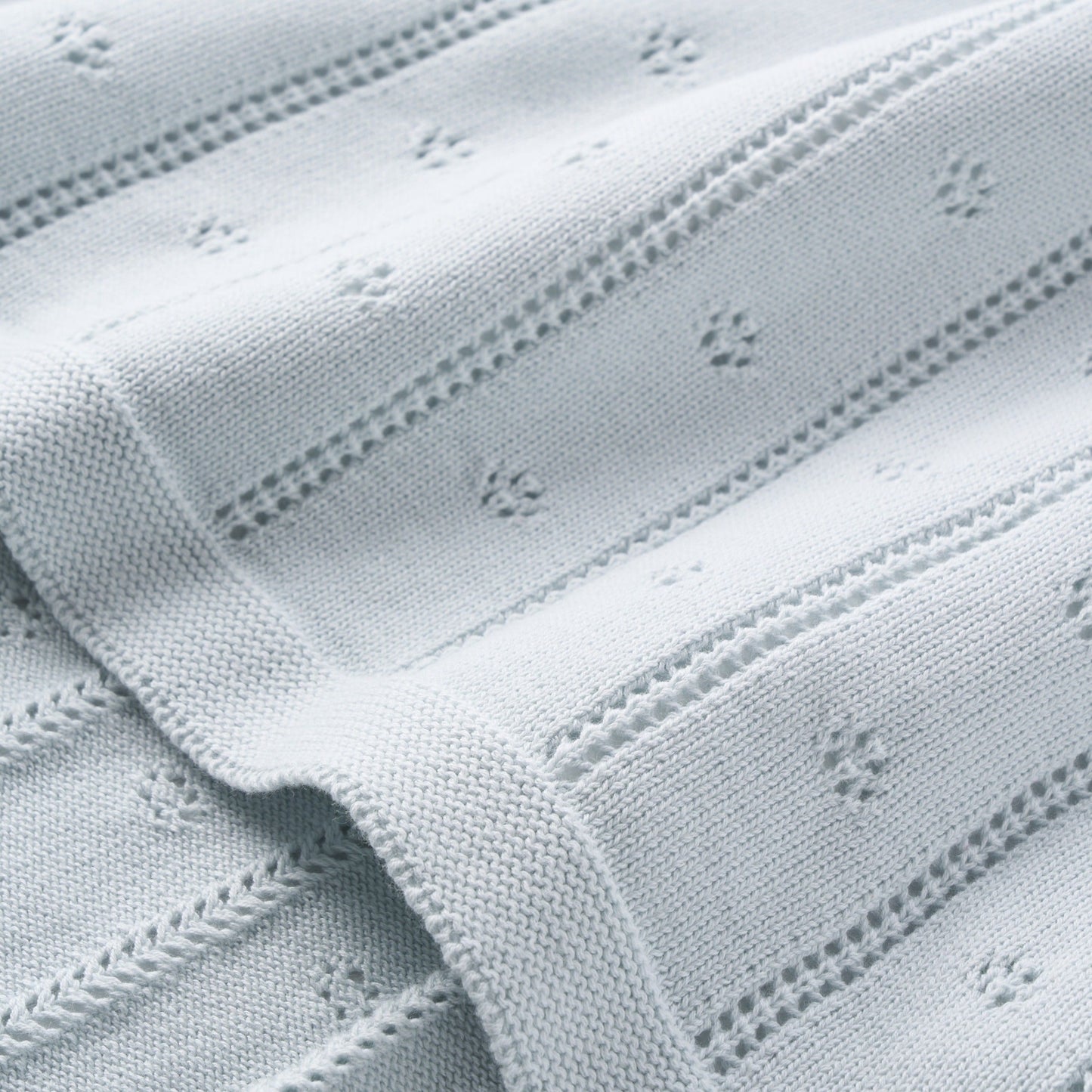 Pale Blue Pointelle Knit Baby Blanket
