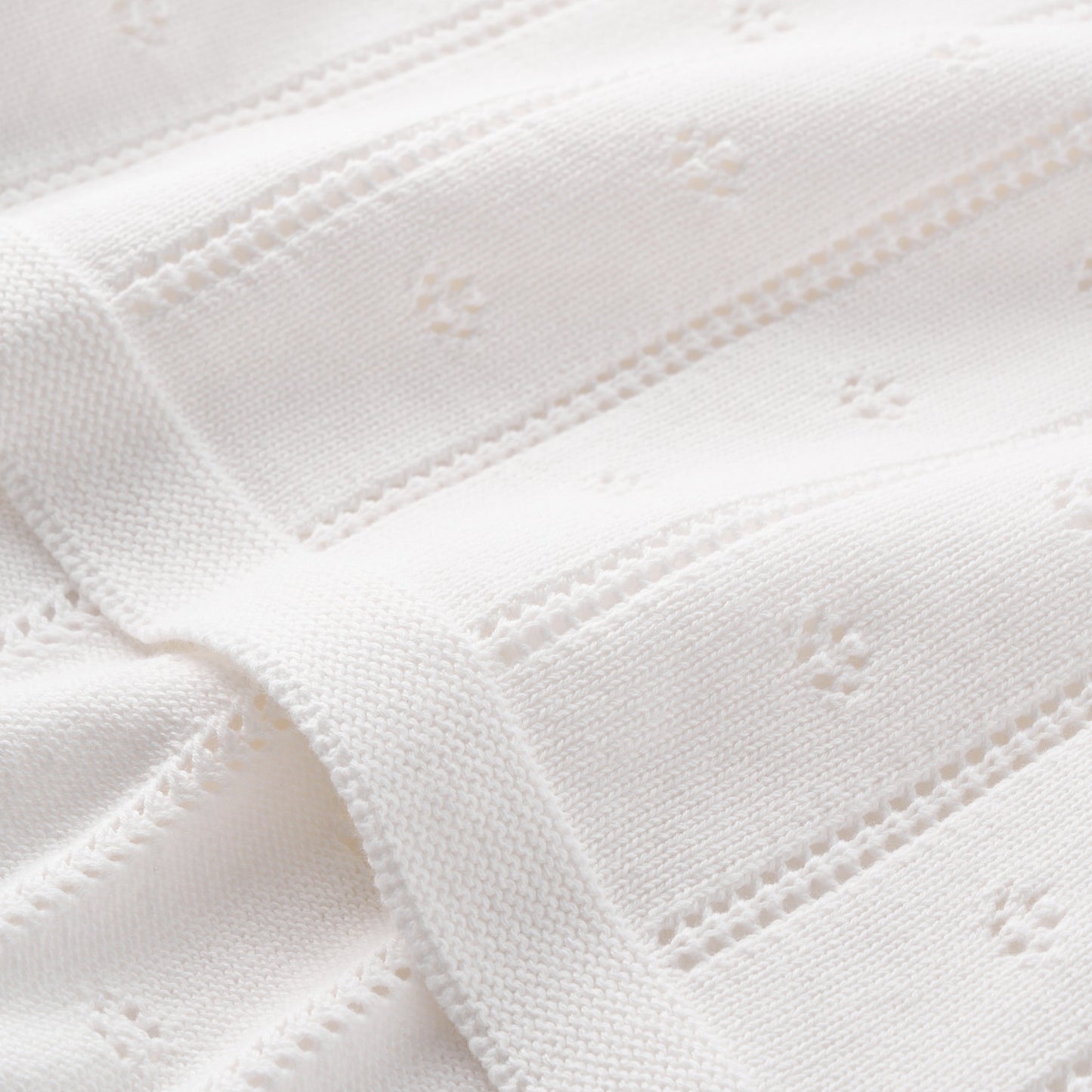 Cream Pointelle Knit Baby Blanket