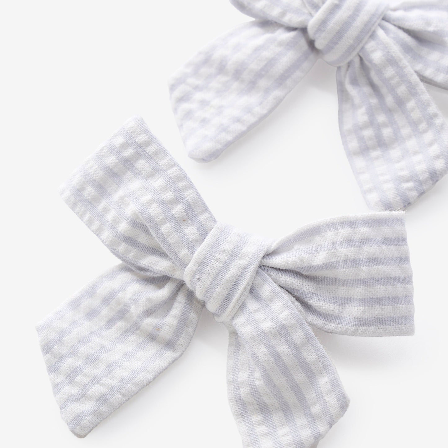 Blue Seersucker Bow Clip Set