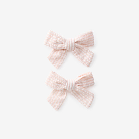 Pink Seersucker Bow Clip Set