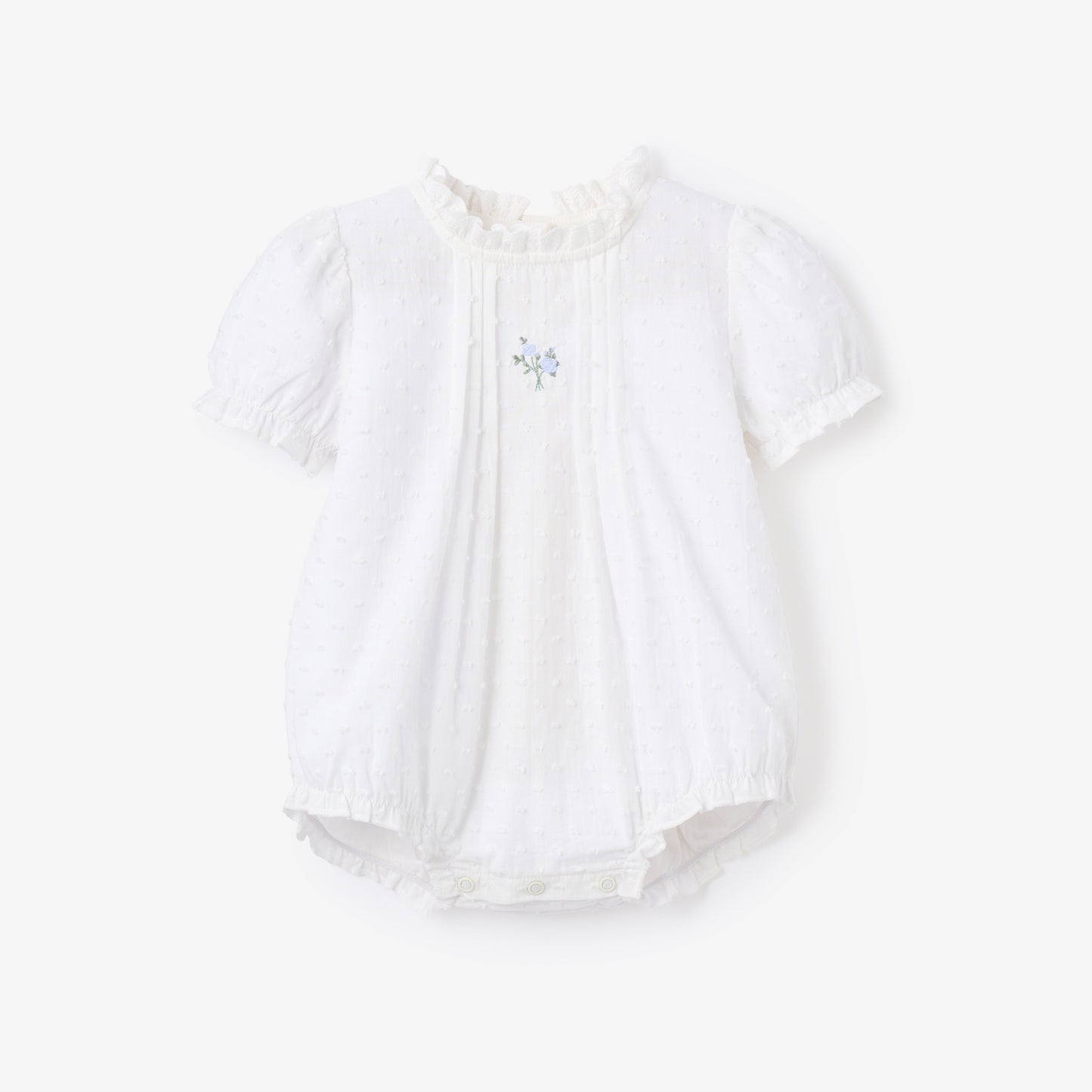 Swiss Dot Pintucked Bubble w/ Rose Embroidery