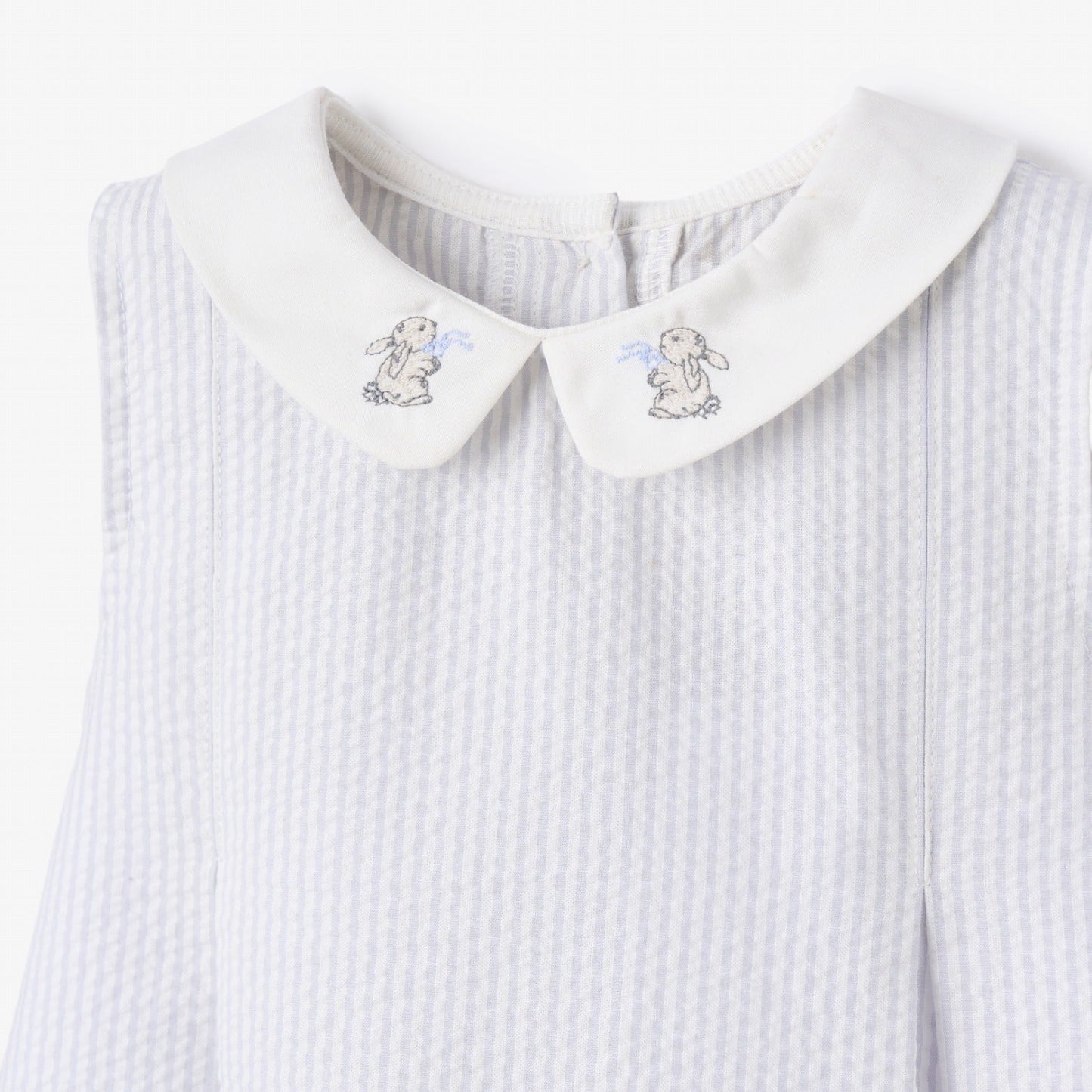 Blue Seersucker Embroidered Bunny Dress