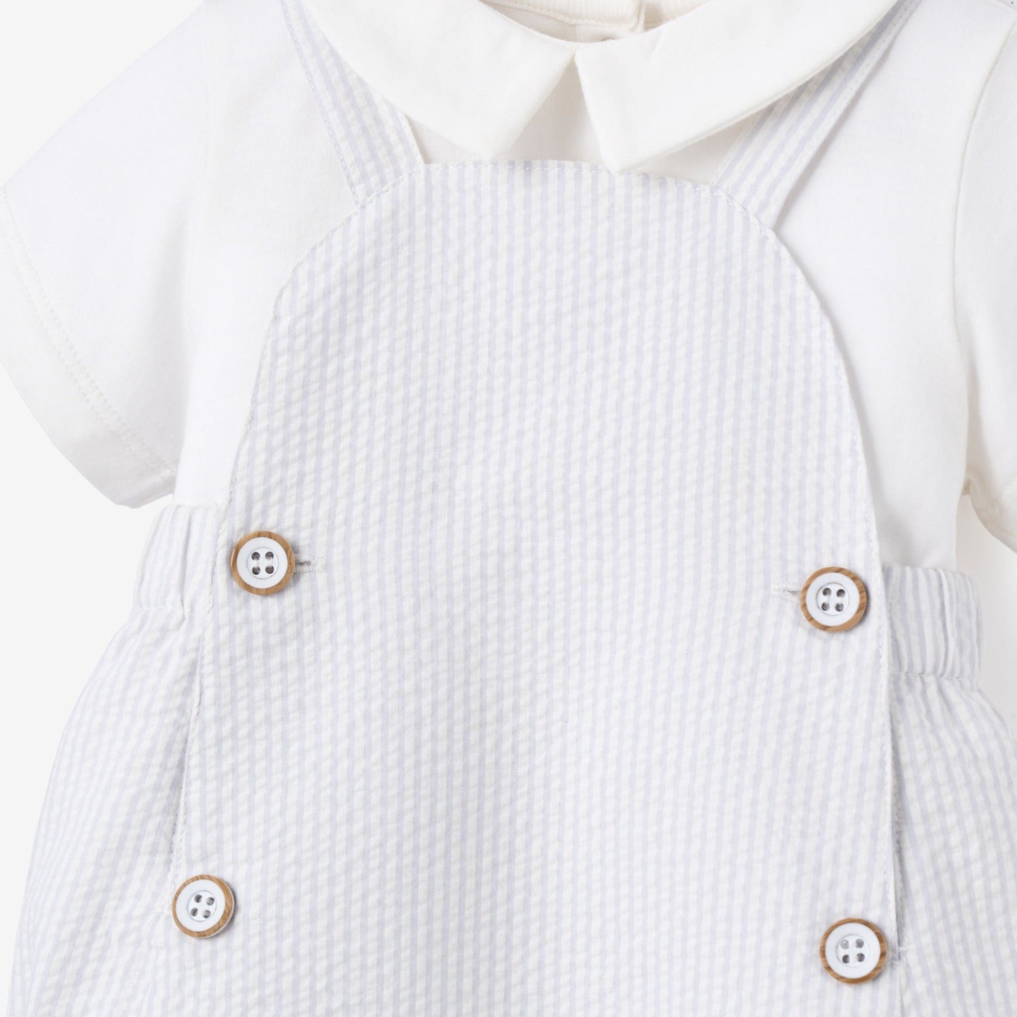 Blue Seersucker Overall Bubble + Collared Shirt