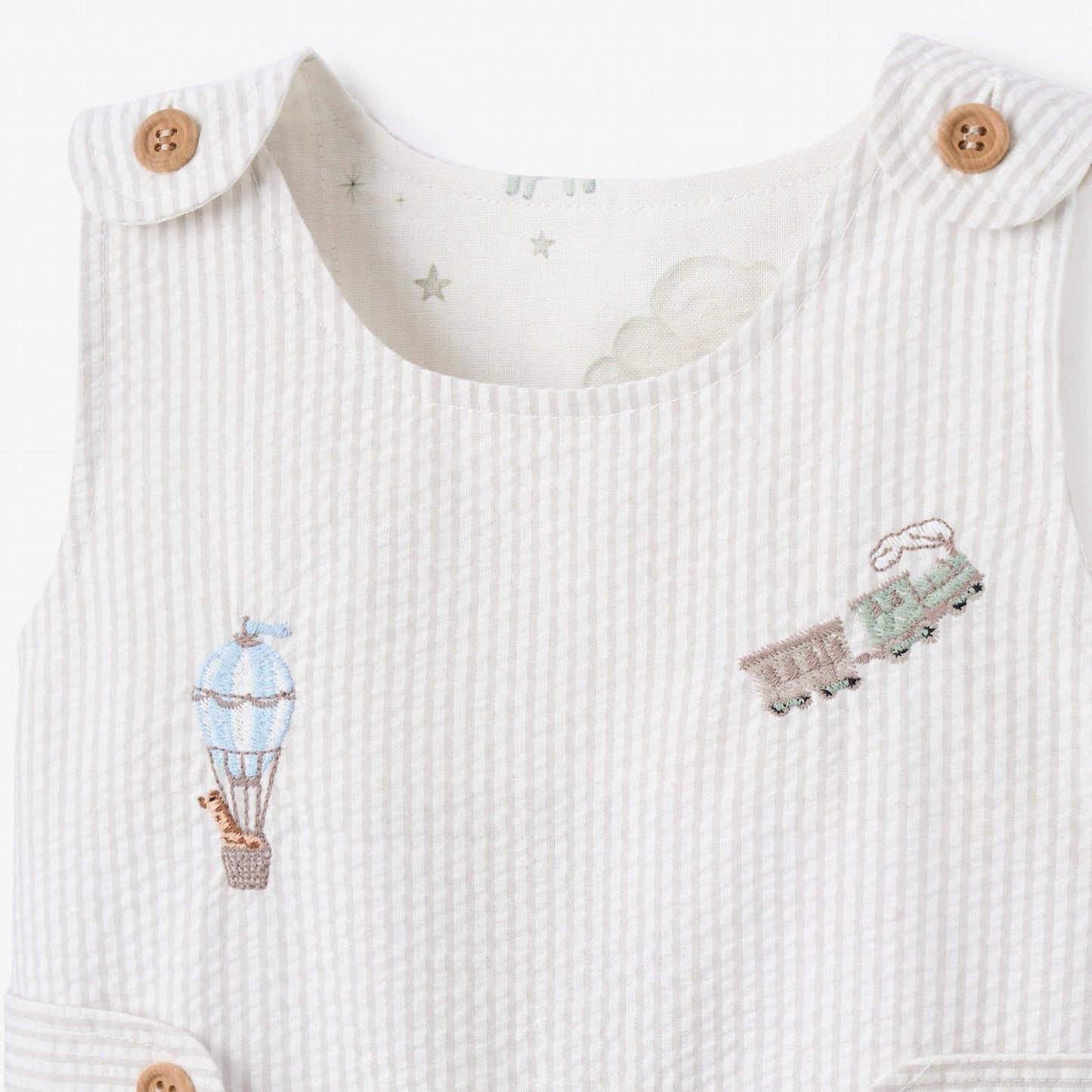 Up & Away Embroidered Gray Seersucker Jon Jon