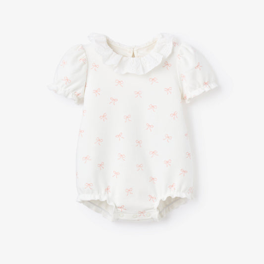 Pink Bow Double Knit Eyelet Lace Collar Bubble