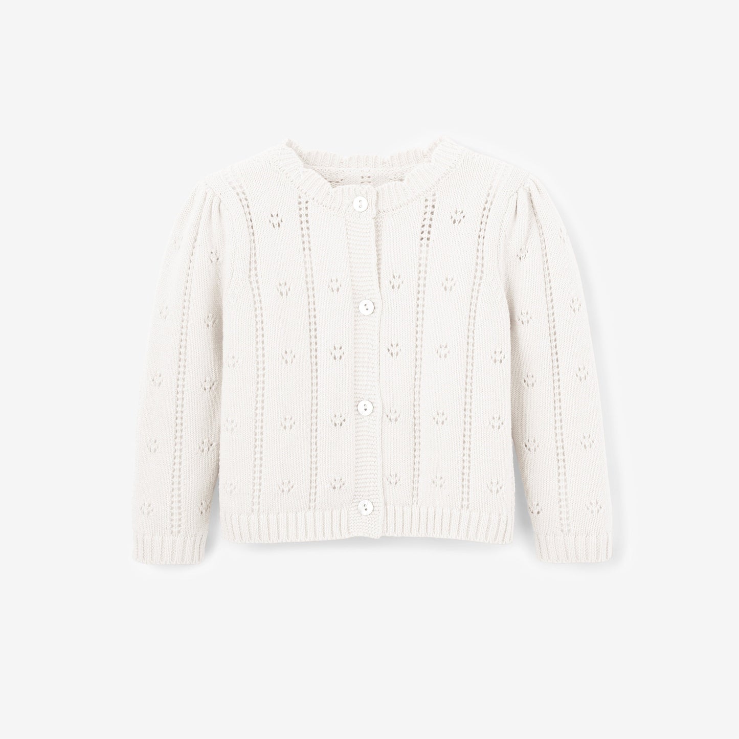 White Pointelle Knit Baby Cardigan