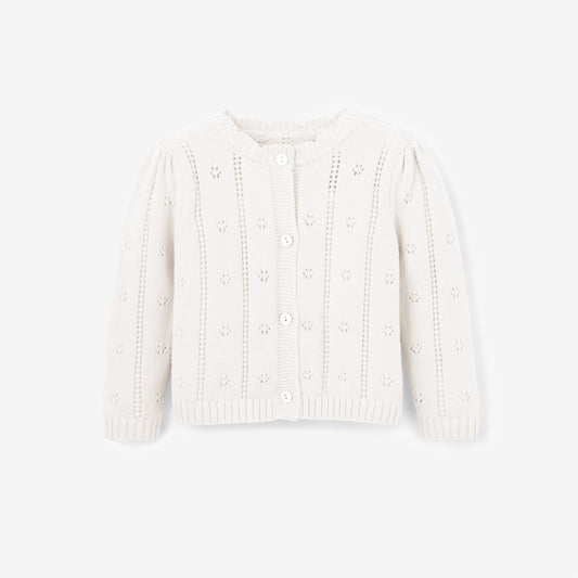 White Pointelle Knit Baby Cardigan