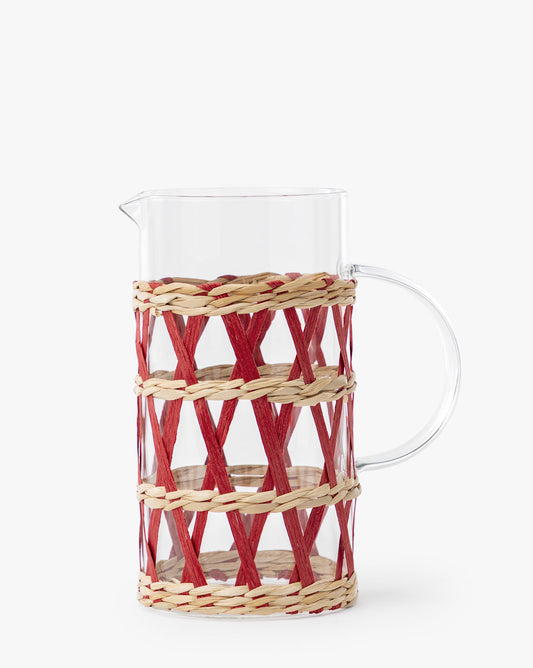 Glass Pitcher in Red & Natural Raffia Sleeve