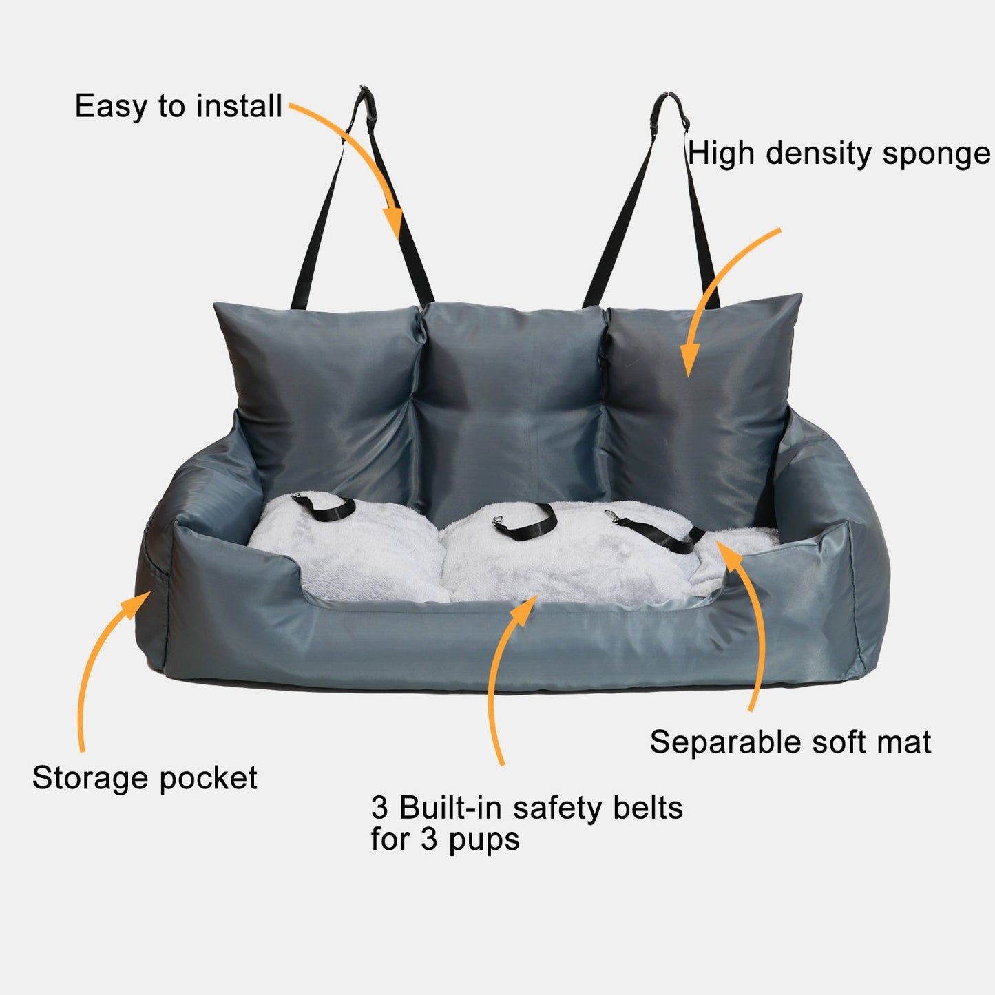 Luxury Dog Car Seat Bed | Detachable Soft Booster Pet Travel Carrier for Back Seat